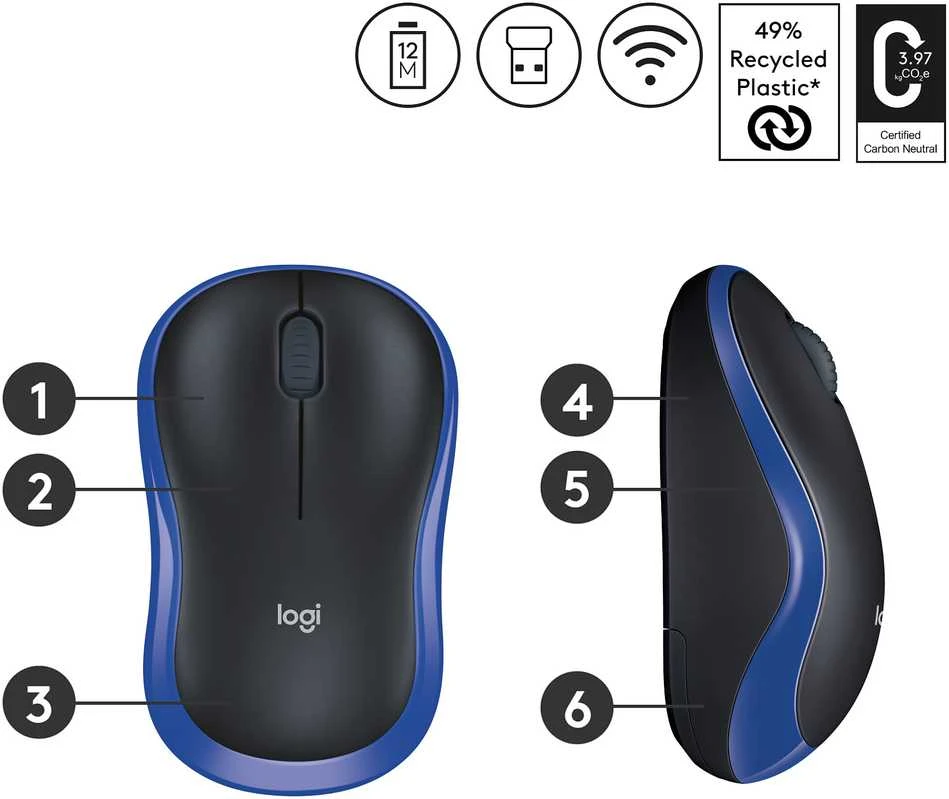 Bevielė pelė Logitech M185, Mėlyna