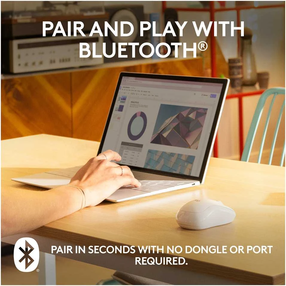 Belaidė pelė Logitech M240 Silent Bluetooth Mouse, baltos spalvos
