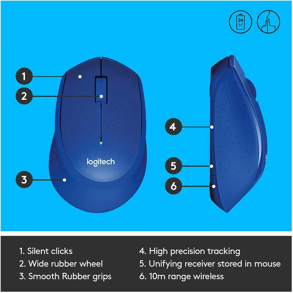 Belaidė pelė Logitech M330 Silent Plus, Mėlyna