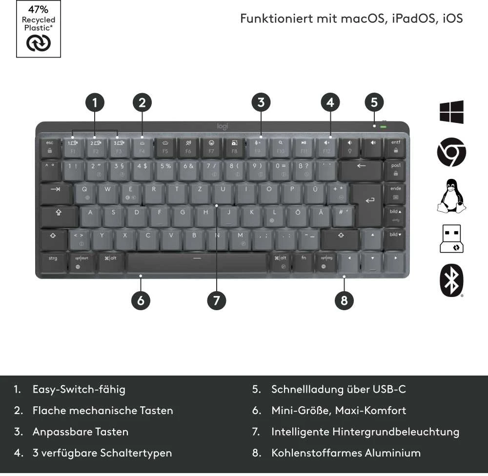 Klaviatūra Logitech Master Series MX Mechaninė Mini Graphite