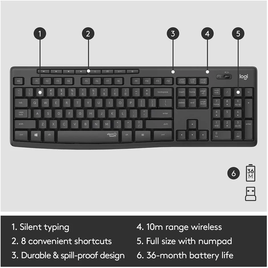 Belaidė klaviatūra su pele Logitech MK295, US kalba, Juodos spalvos