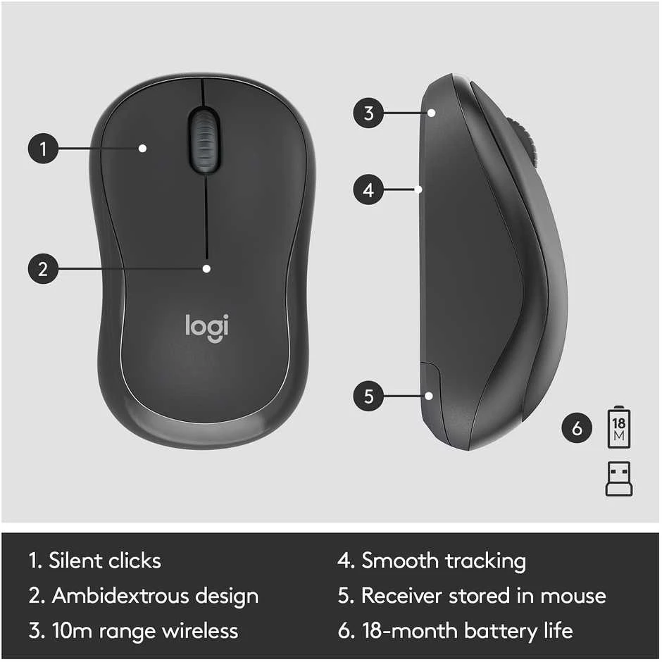 Belaidė klaviatūra su pele Logitech MK295, US kalba, Juodos spalvos