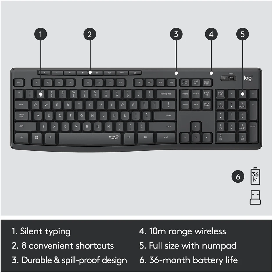 Klaviatūra Logitech MK295 TYLUS BELAIDIS KOMPLEKTAS – GRAFITO – NLB – INTNL