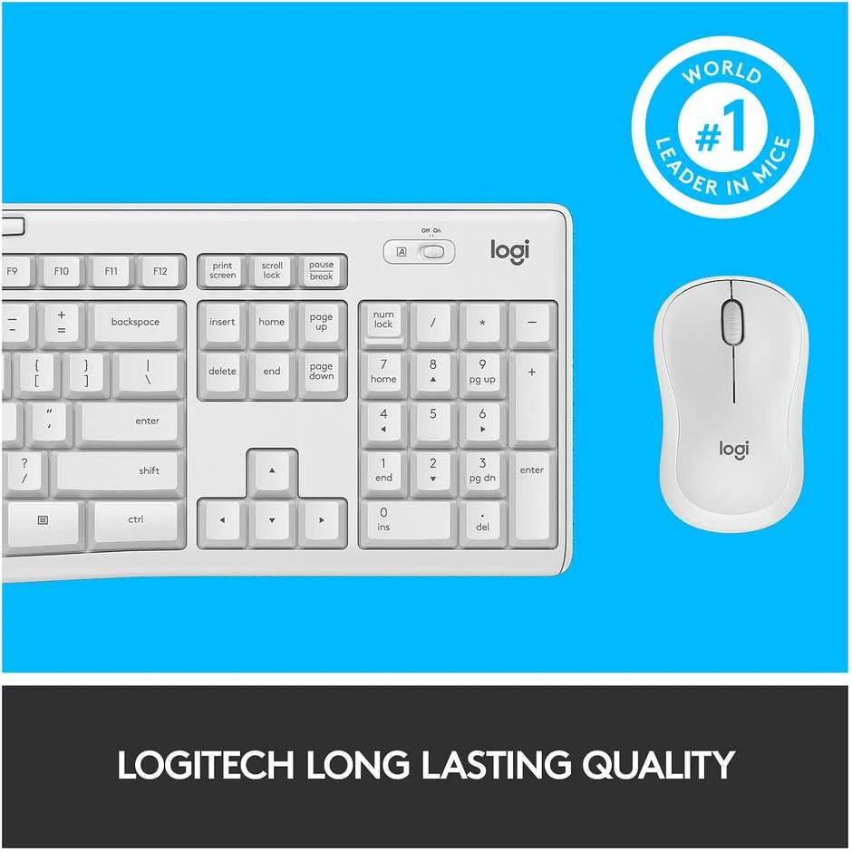 Belaidė Klaviatūra Su Pele Logitech MK295, US išdėstymas, Baltos Spalvos