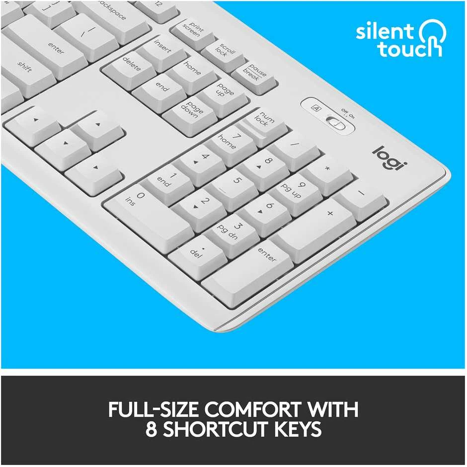Belaidė Klaviatūra Su Pele Logitech MK295, US išdėstymas, Baltos Spalvos