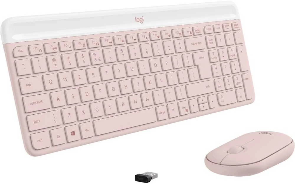 Logitech Plona belaidė klaviatūra ir pelė MK470 Slim Wireless Combo, Rožinės spalvos, "US International" (Qwerty)