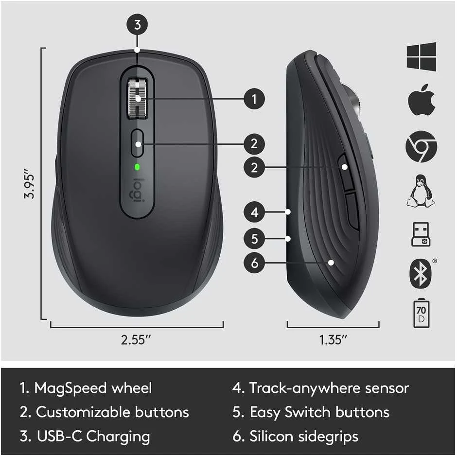 Belaidė pelė Logitech MX Anywhere 3, Juodos spalvos