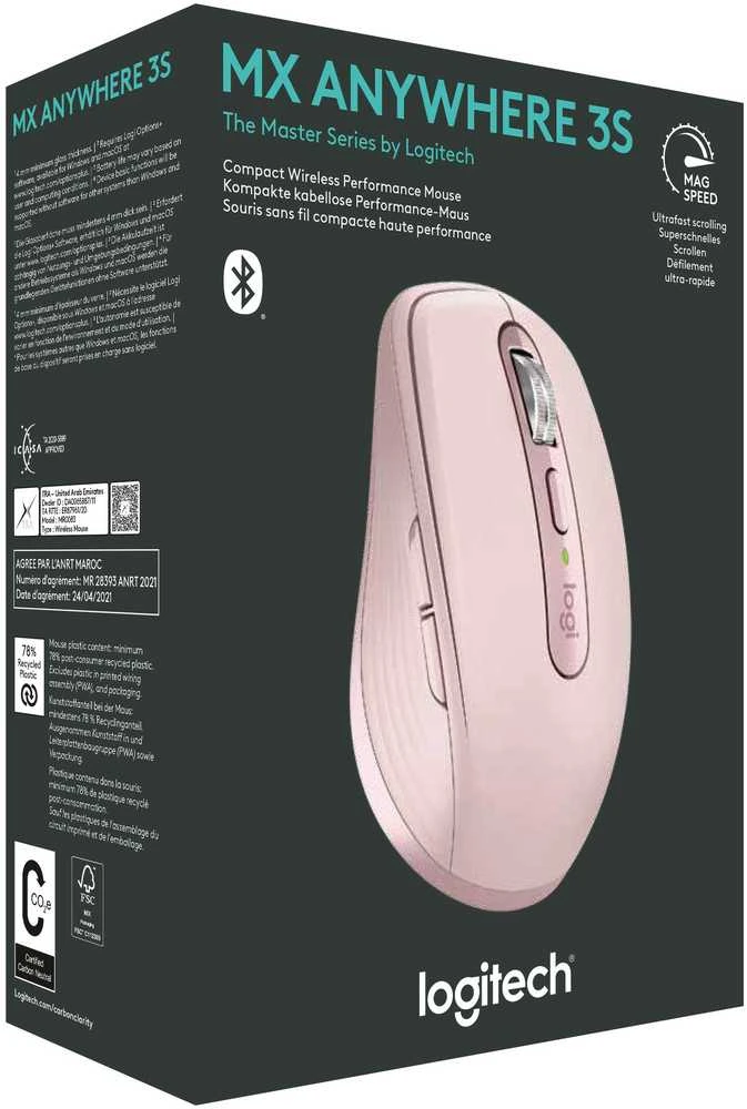 Belaidė pelė Logitech MX Anywhere 3S, rožinės spalvos