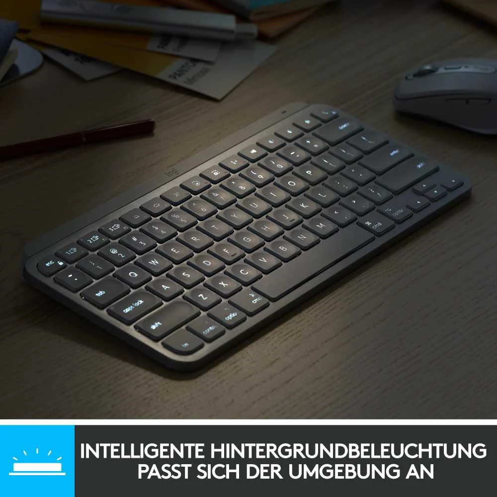 Minimalistinė Belaidė Klaviatūra su apašvietimu Logitech MX Keys Mini, Pilkos spalvos, Vokiečių (Qwertz) išdėstymas