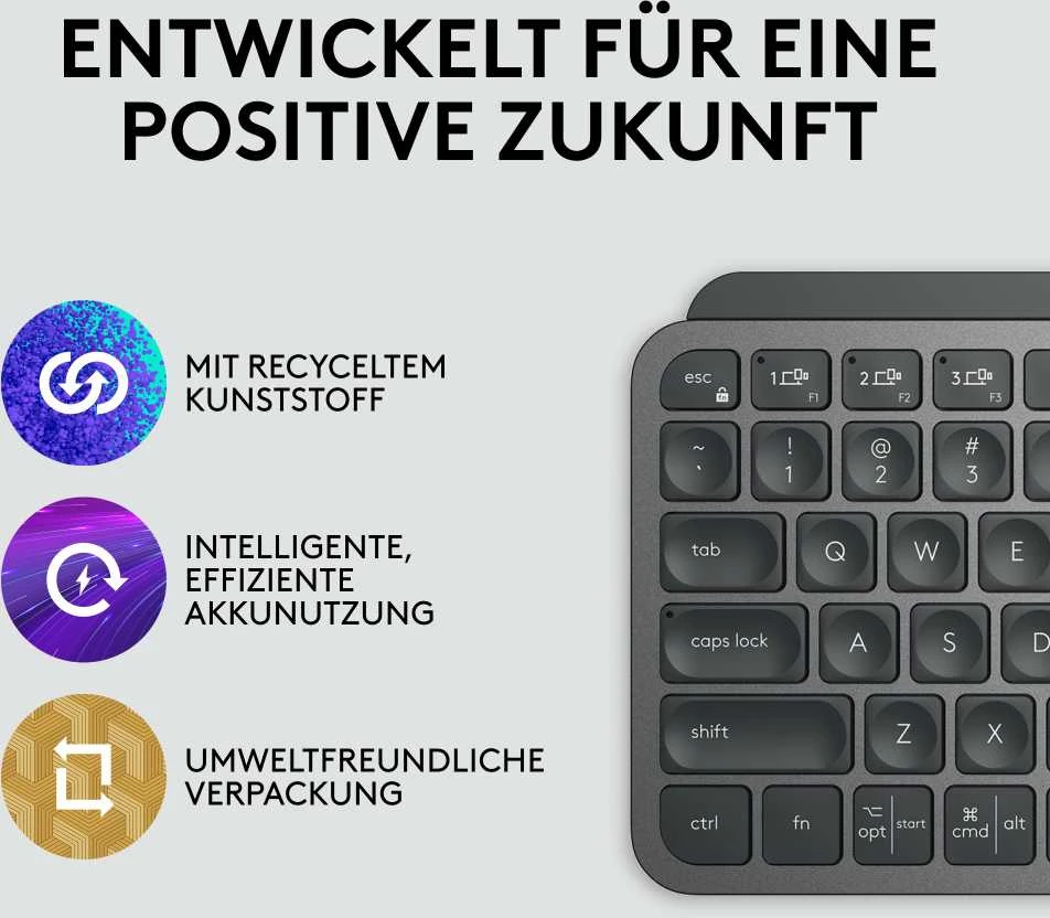 Minimalistinė Belaidė Klaviatūra su apašvietimu Logitech MX Keys Mini, Grafito spalvos, Vokiečių (Qwertz) išdėstymas