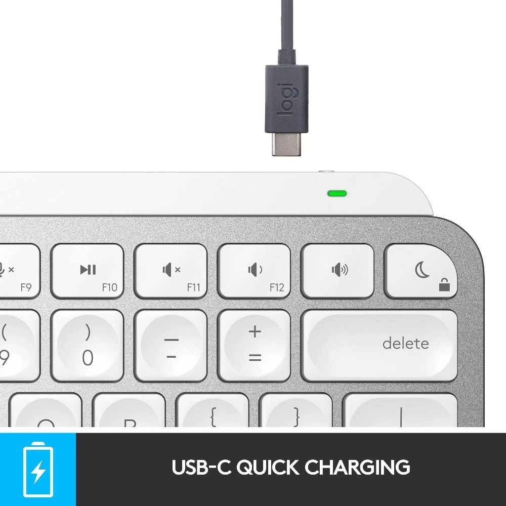 Minimalistinė Belaidė Klaviatūra su pašvietimu MX Keys MIni for Mac, DE išdėstymas, Pilka