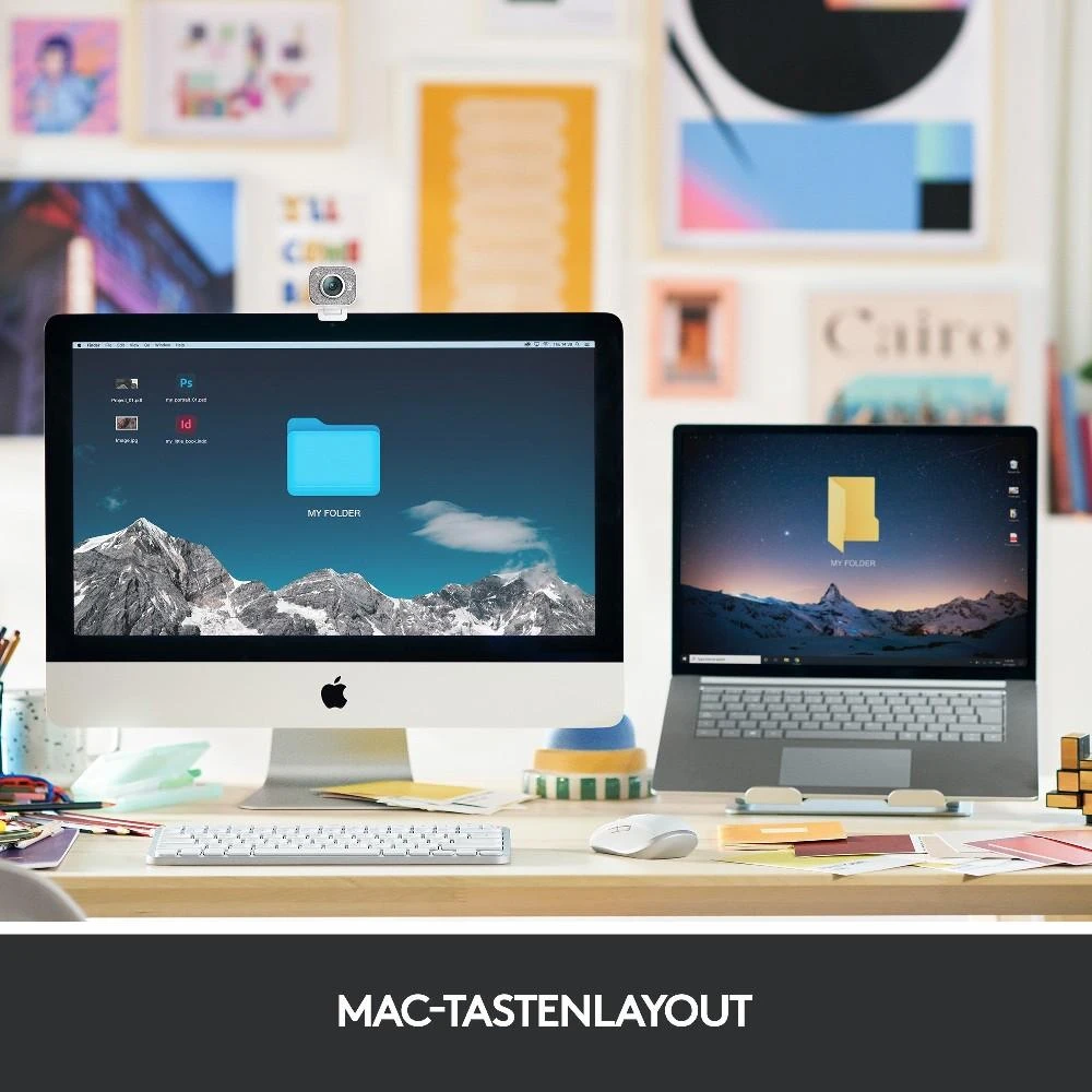 Minimalistinė Belaidė Klaviatūra su pašvietimu MX Keys MIni for Mac, DE išdėstymas, Pilka