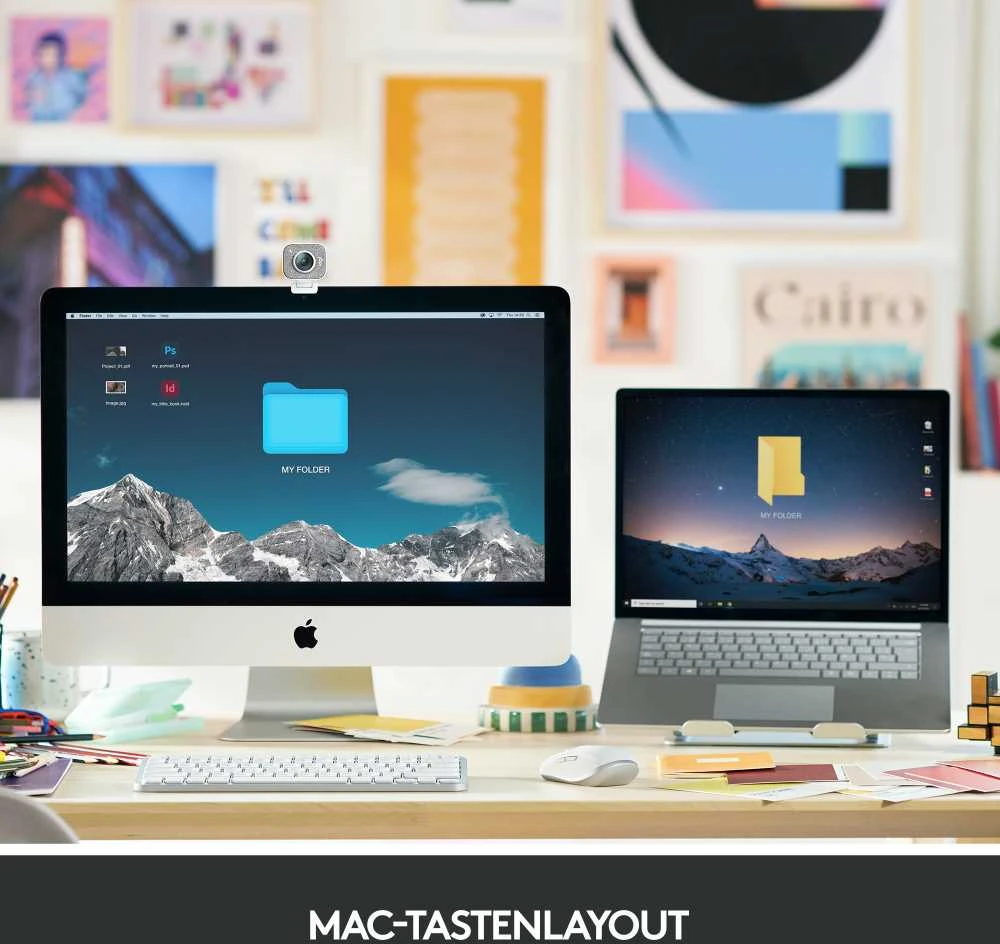 Minimalistinė Belaidė Klaviatūra su pašvietimu MX Keys MIni for Mac, DE išdėstymas, Pilka