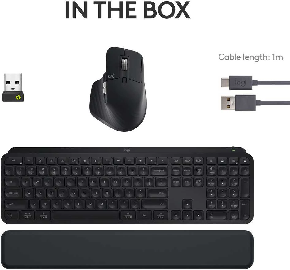 Belaidė klaviatūra ir pelė + Atrama riešui Logitech MX Keys S Combo, Graphite