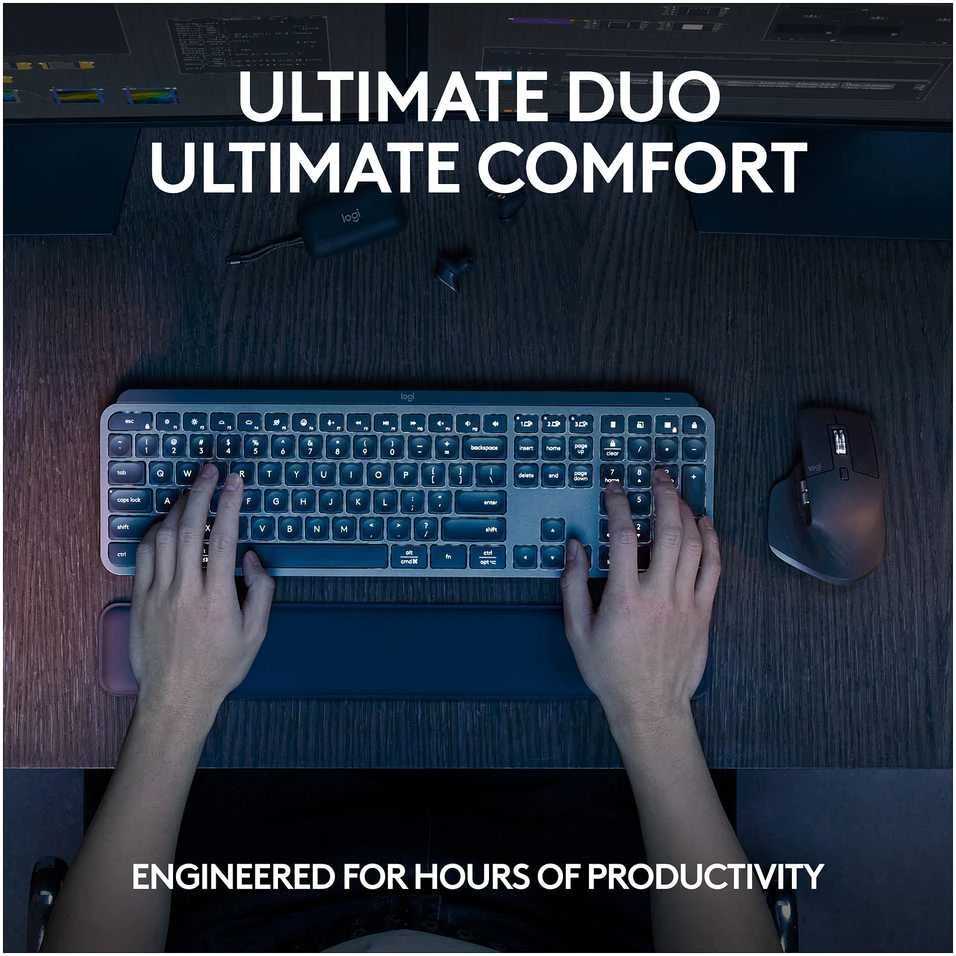 Belaidė klaviatūra ir pelė + Atrama riešui Logitech MX Keys S Combo, Graphite