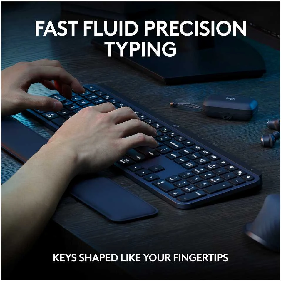 Belaidė klaviatūra ir pelė + Atrama riešui Logitech MX Keys S Combo, Graphite