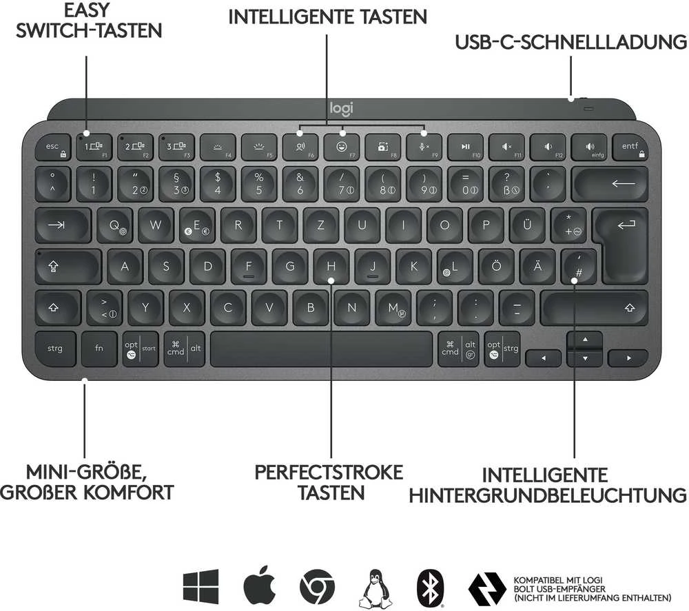 Bevielė klaviatūra Logitech MX Keys Mini For Business, US, Grafitas