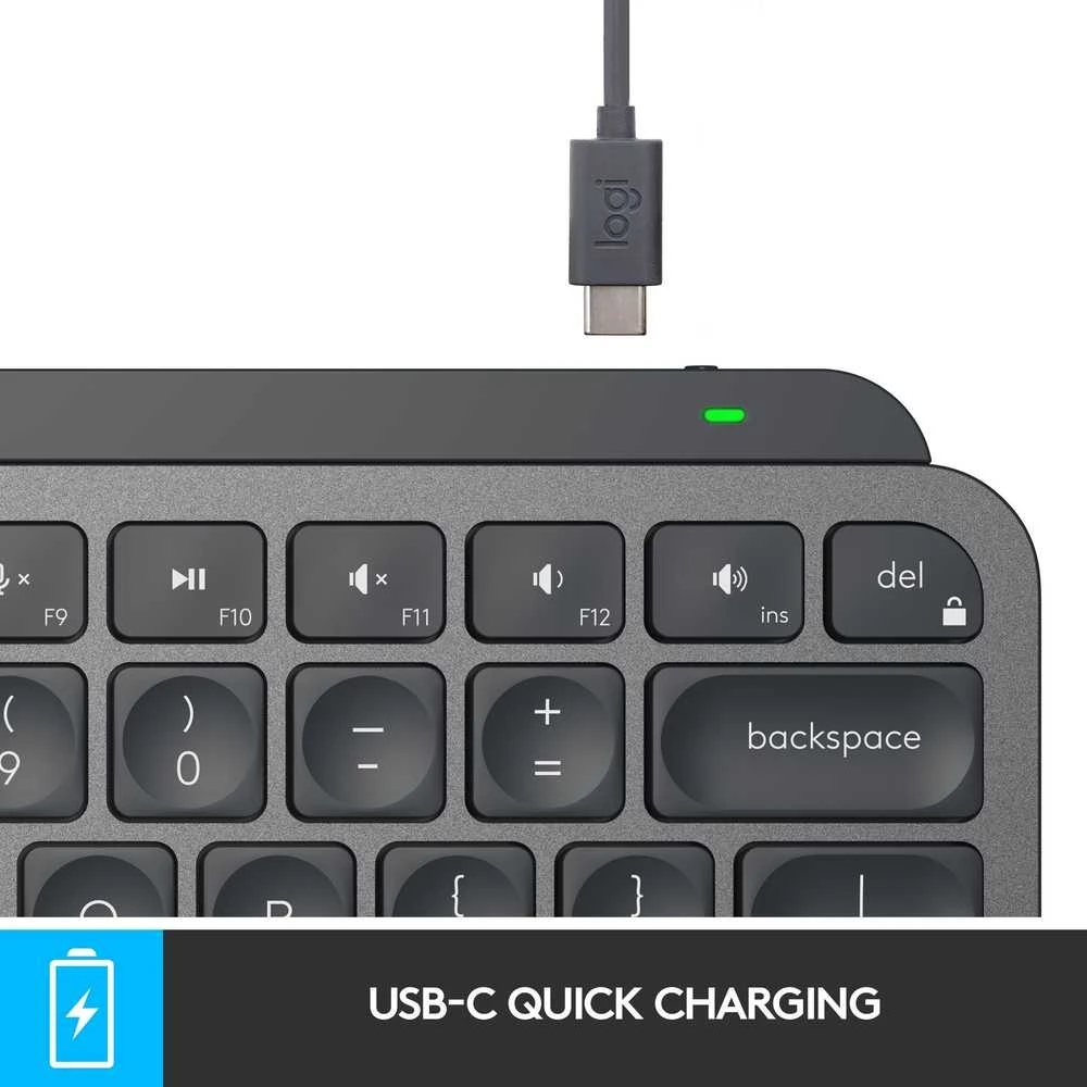 Minimalistinė Belaidė Klaviatūra su apašvietimu Logitech MX Keys Mini, Grafito spalvos, Šveicarų (Qwertz) išdėstymas