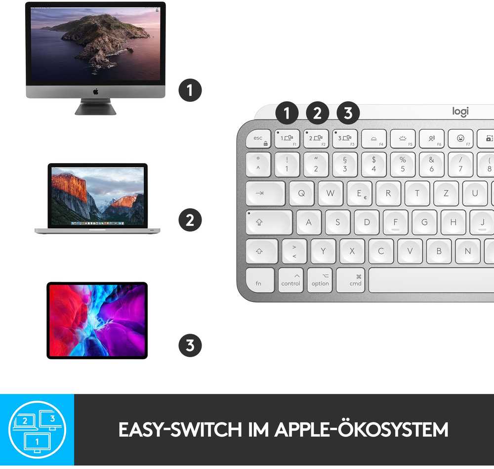 Belaidė klaviatūra Logitech MX Keys Mini skirta Mac, Blyškiai pilkos spalvos (US)