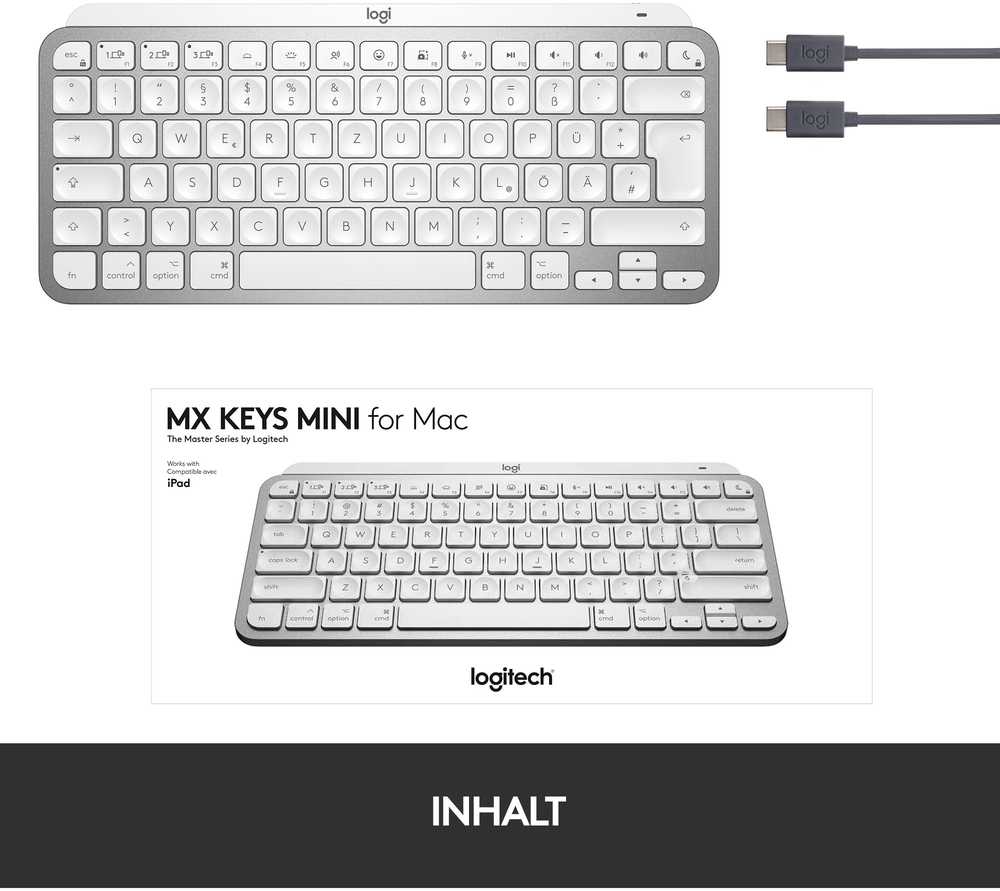 Belaidė klaviatūra Logitech MX Keys Mini skirta Mac, Blyškiai pilkos spalvos (US)