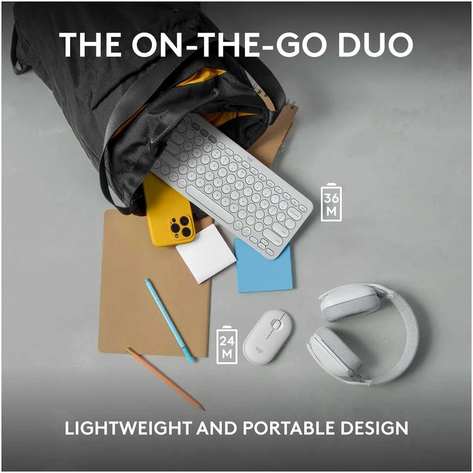 Klaviatūra ir pelė Logitech Pebble 2 Combo, baltos spalvos