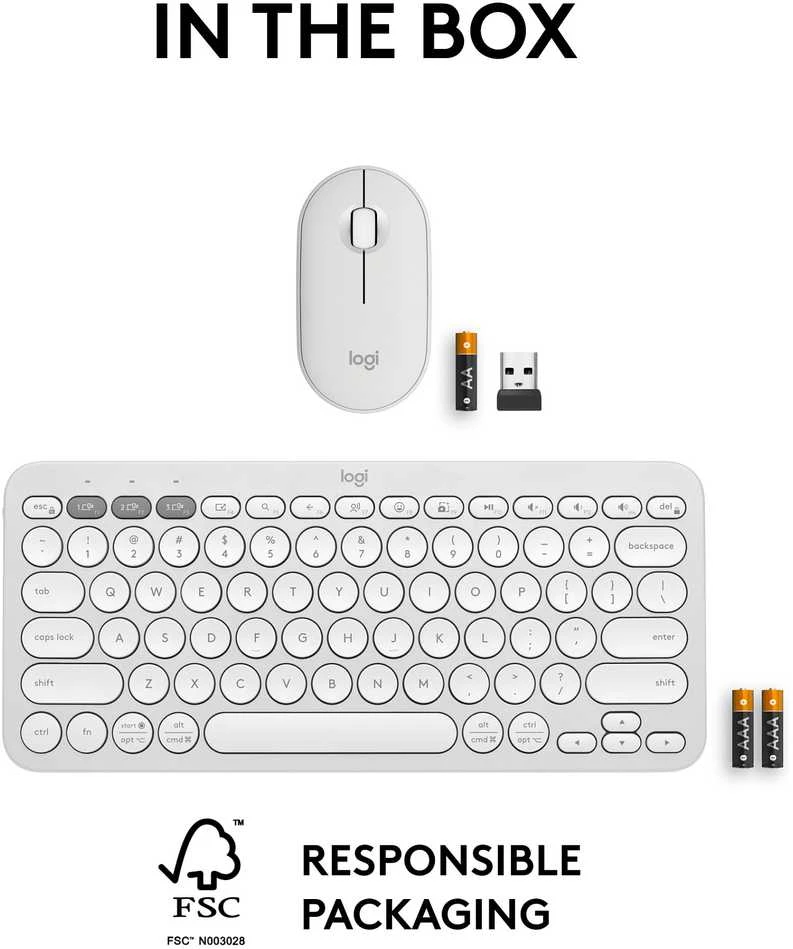 Klaviatūra ir pelė Logitech Pebble 2 Combo, baltos spalvos