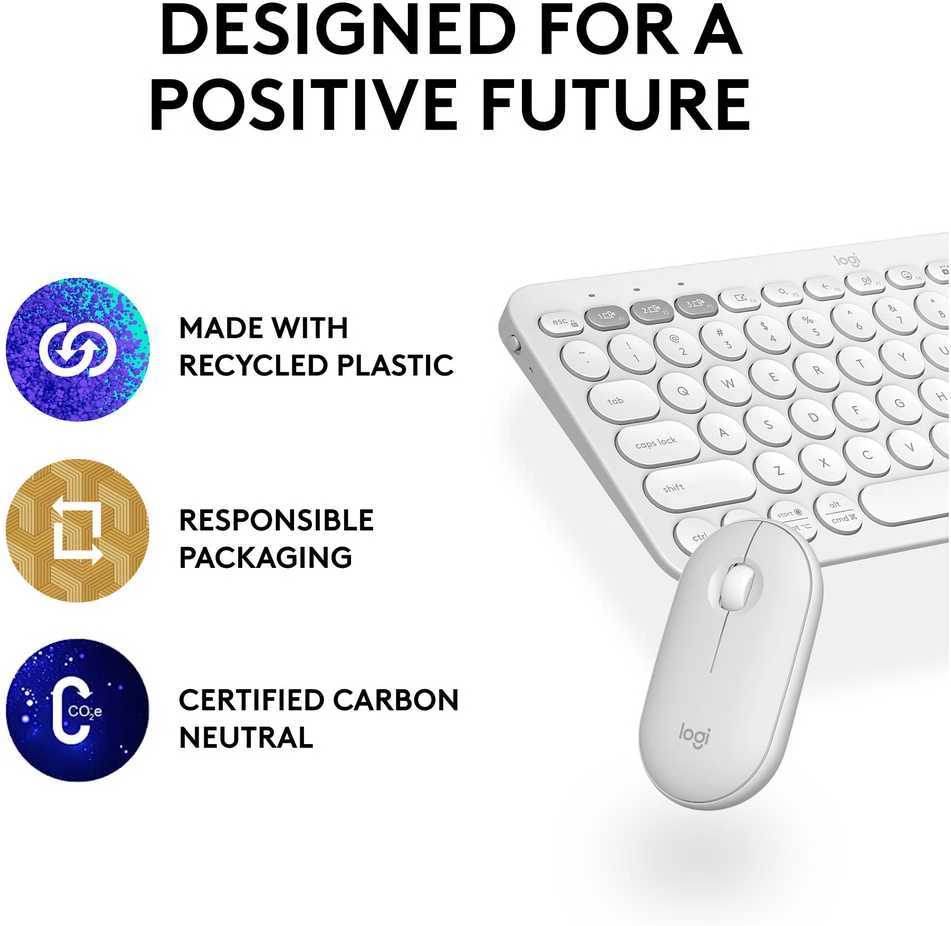 Klaviatūra ir pelė Logitech Pebble 2 Combo, baltos spalvos