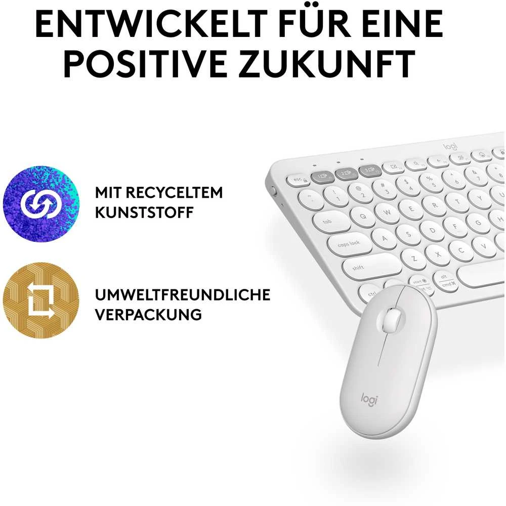Klaviatūra Logitech Pebble 2 Combo, Wei, Kabellos, Deutsch, 920-012204