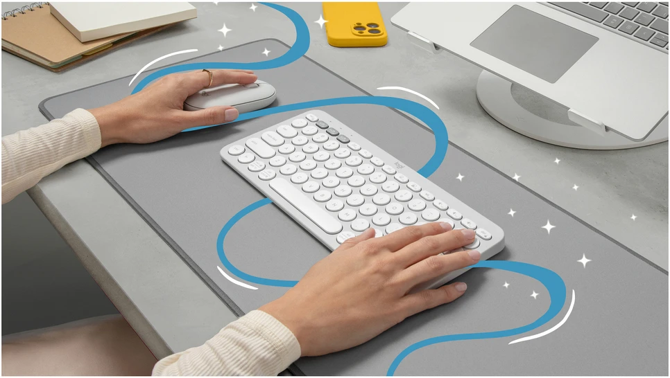 Belaidė klaviatūra Logitech PEBBLE KEYS 2 K380S, Baltos spalvos, Išdėstymas: US tarptautinis (Qwerty)