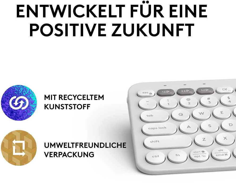 Belaidė klaviatūra Logitech PEBBLE KEYS 2 K380S, Baltos spalvos, Išdėstymas: US tarptautinis (Qwerty)