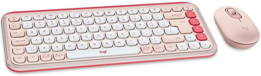 Rinkinys Klaviatūra su pele Logitech POP ICON Combo belaidė rožinė