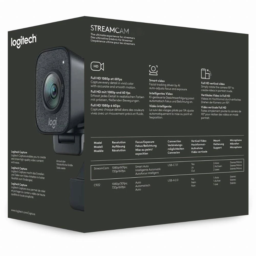 Internetinė kamera Logitech StreamCam FHD 1920 x 1080 pikseliai USB 3.2 Gen 1 (3.1 Gen 1) Juoda