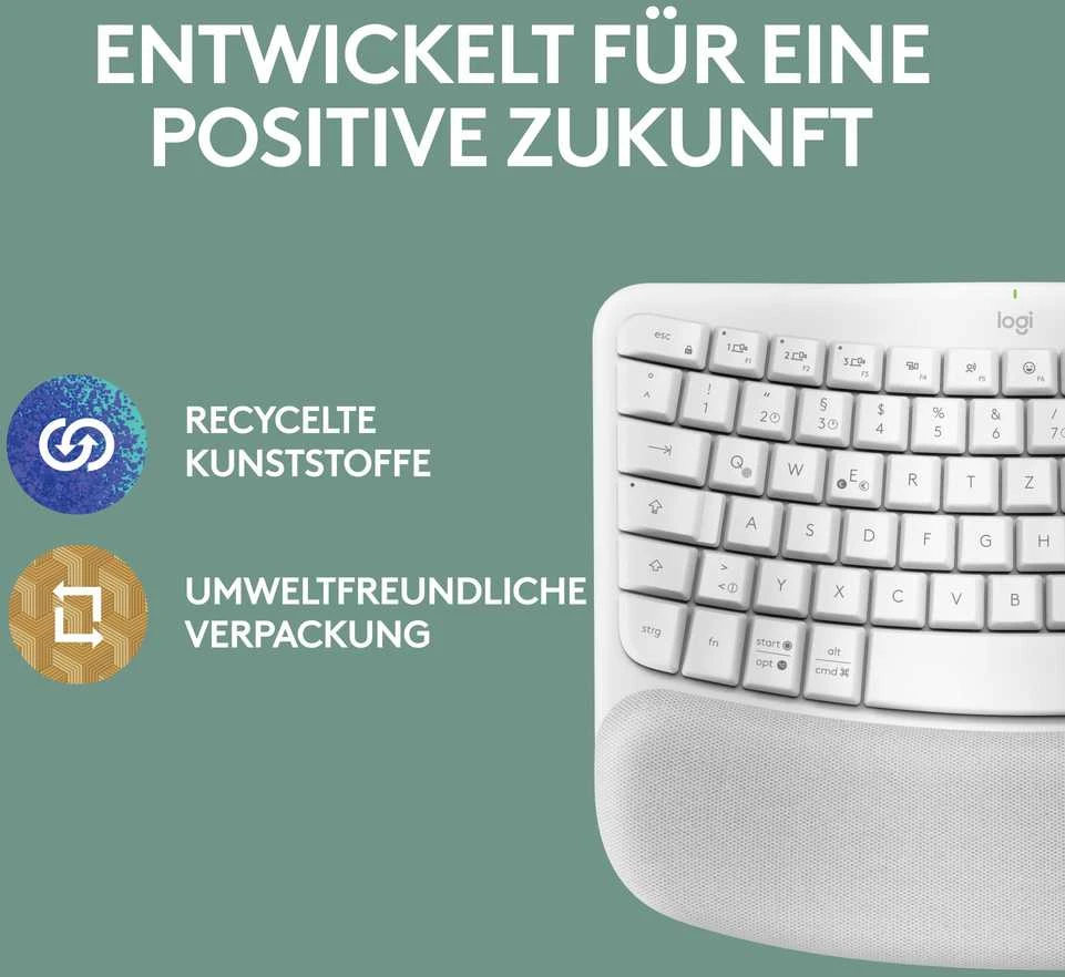 Klaviatūra Logitech WAVE KEYS FOR MAC belaidė ERGO - KEYB-OFFWHITE-DEU-CENTRAL-419