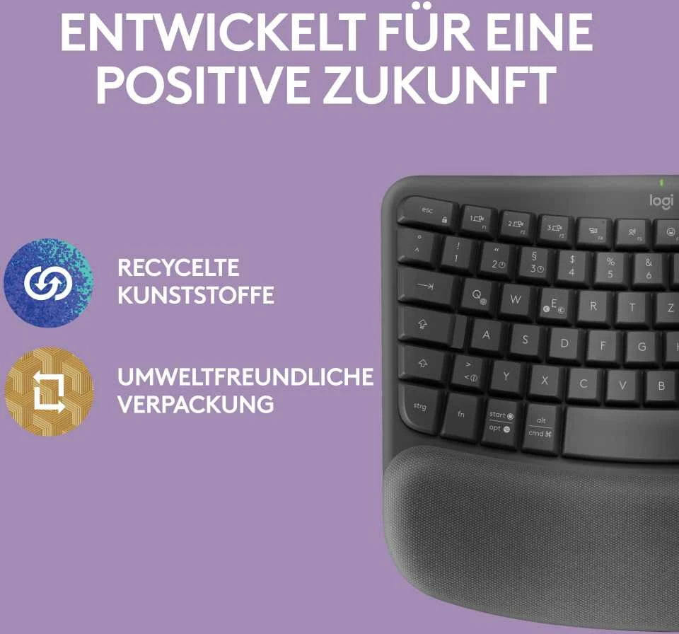 Logitech Wave Keys, juodas - belaidė ergonomiška klaviatūra su paminkštintu delno apdangalu