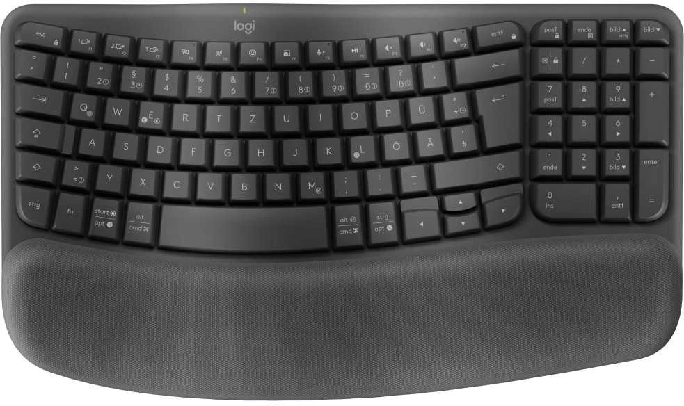 Logitech Wave Keys, juodas - belaidė ergonomiška klaviatūra su paminkštintu delno apdangalu