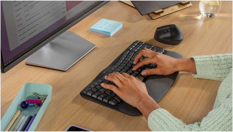 Logitech Wave Keys, juodas - belaidė ergonomiška klaviatūra su paminkštintu delno apdangalu