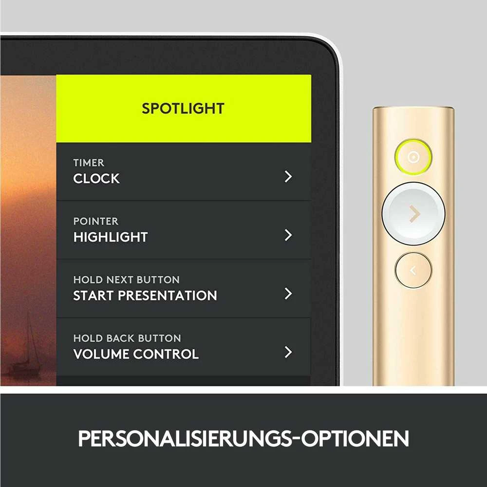 Logitech Spotlight belaidis valdymo pultas pristatymams Bluetooth/RF Auksas
