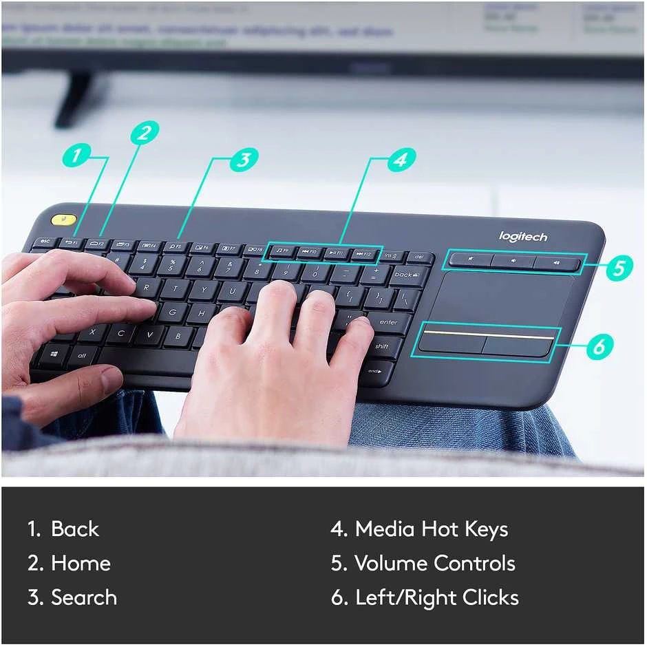 Klaviatūra Logitech WIRELESS TOUCH KEYBRD K400 PLUS - Juodas