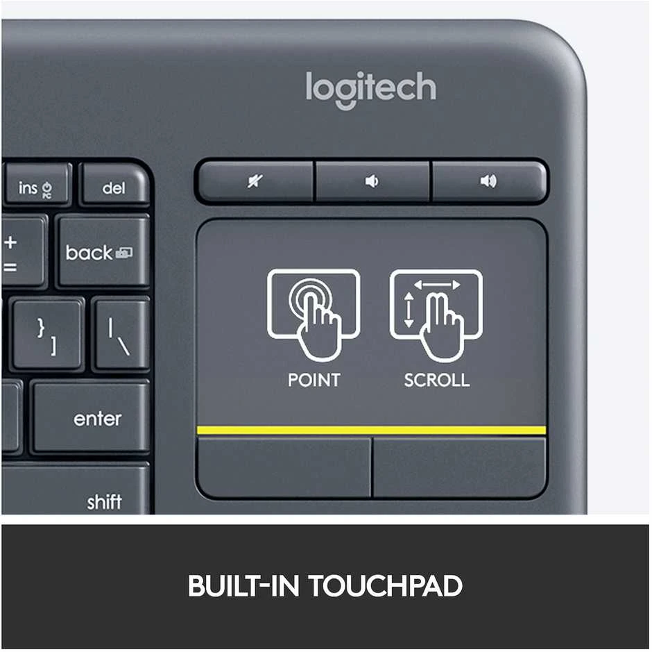 Klaviatūra Logitech WIRELESS TOUCH KEYBRD K400 PLUS - Juodas