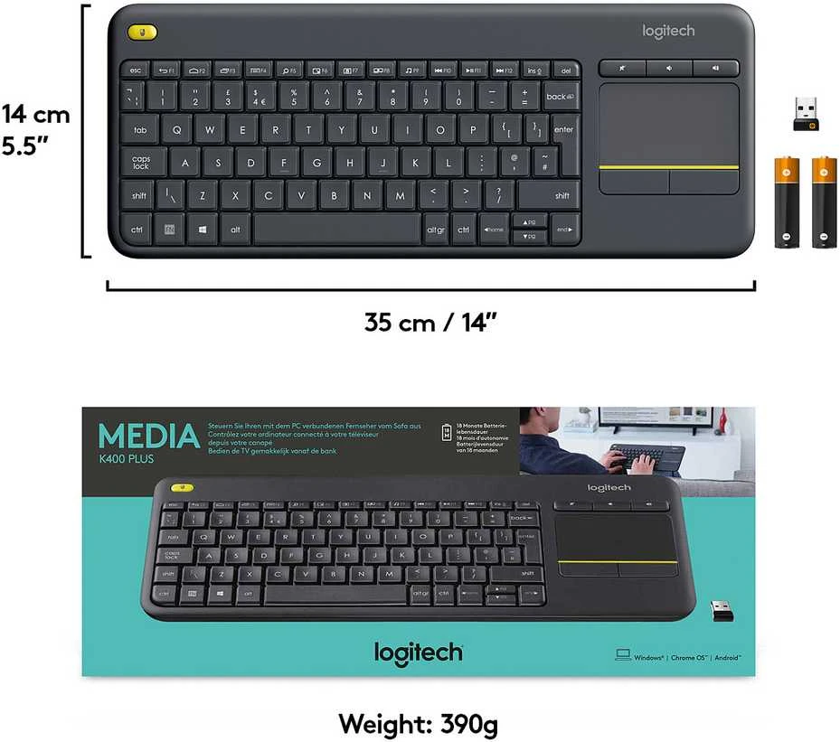 Klaviatūra Logitech WIRELESS TOUCH KEYBRD K400 PLUS - Juodas
