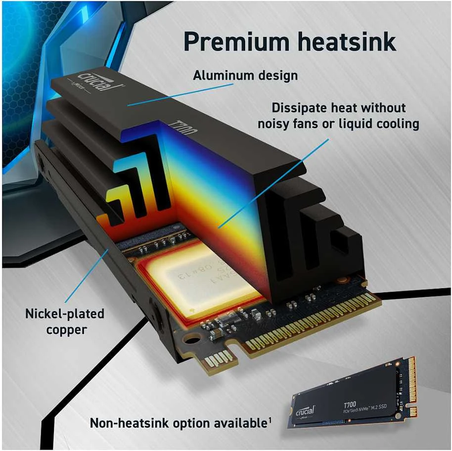 „Crucial T700 M.2 PCI-e 5.0 NVMe 1TB“ radiatorius