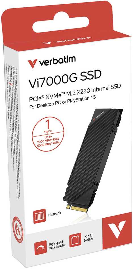 SSD vidinis diskas „Verbatim Vi7000G M.2“, 49367, 1000 GB, juodas, 7400 MB/s-R, NVMe, 5500 MB/s-W