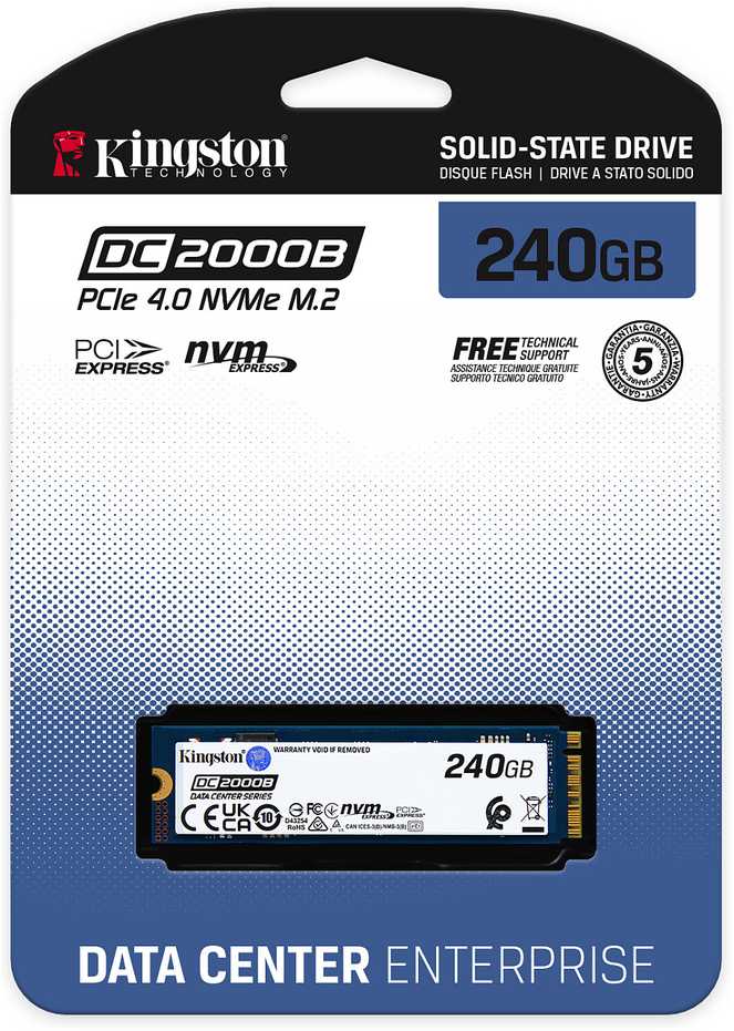 Kingston Technology 240G DC2000B PCIe 4.0 M.2 2280 Enterprise SSD (be radiatoriaus), 240 GB, M.2, 4500 MB/s