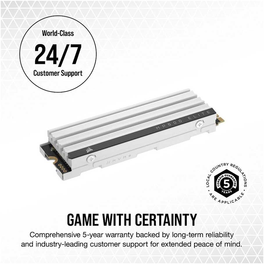 Corsair | SSD | MP600 ELITE | 2000 GB | SSD form factor M.2 2280 | Solid-state drive sąsaja PCIe Gen 4×4 | Skaitymo greitis 7000 MB/s | Rašymo greitis 6500 MB/s