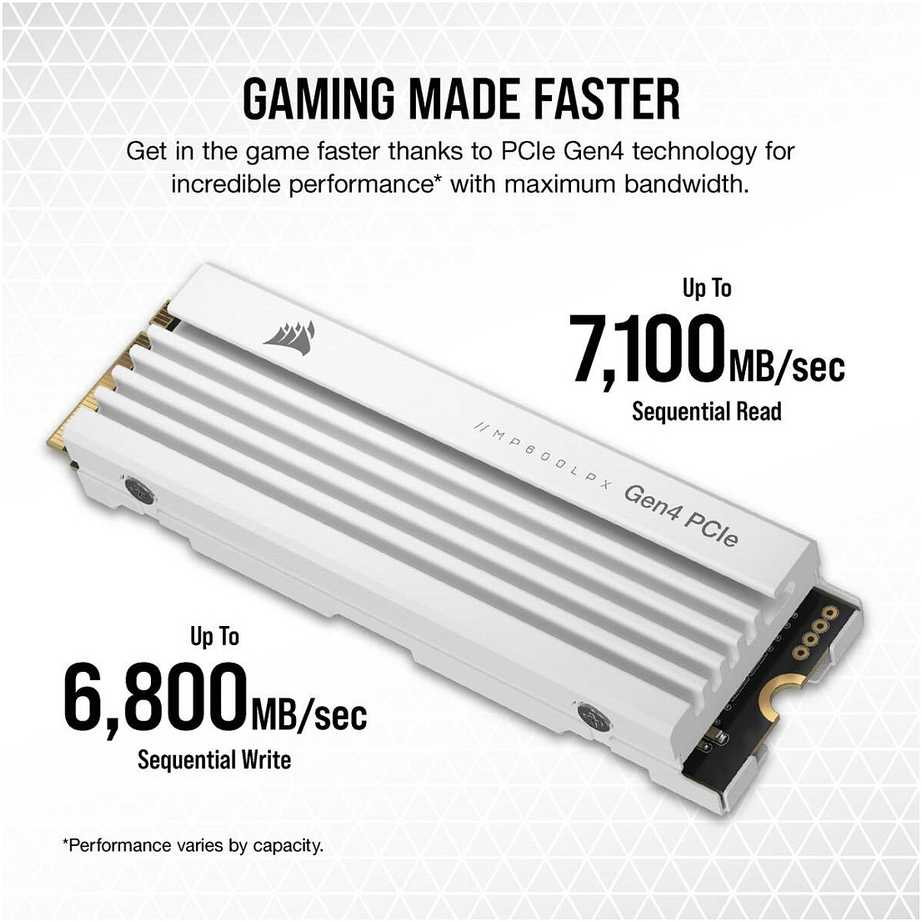 Corsair MP600 Pro LPX NVMe SSD, PCIe 4.0 M.2 Typ 2280 – 2 TB – baltas
