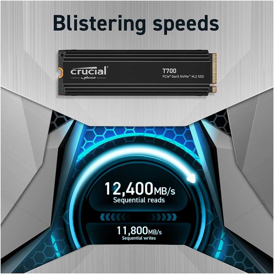 „Crucial T700 M.2 PCI-e 5.0 NVMe 2TB“ radiatorius