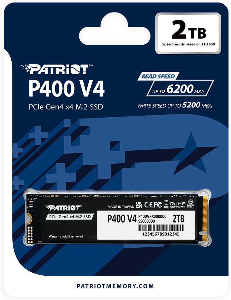 Patriot P400 V4 2 TB, SSD – PCIe 4.0 x4, NVMe 2.0, M.2 2280
