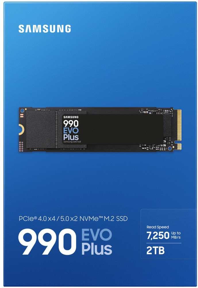 Samsung SSD | 990 EVO Plus | 2000 GB | SSD form factor M.2 2280 | Solid-state drive sąsaja NVMe | Skaitymo greitis 7250 MB/s | Rašymo greitis 6300 MB/s