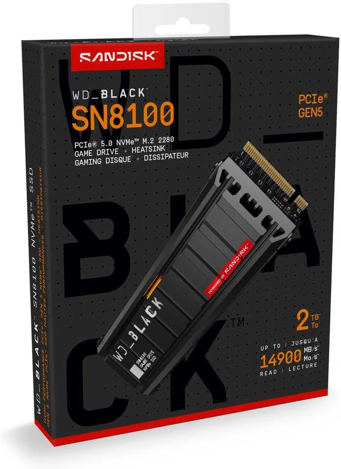 Sandisk „Western Digital“ Juodas SN8100 2 TB M.2 PCI Express 5.0 NVMe TLC 3D NAND diskas