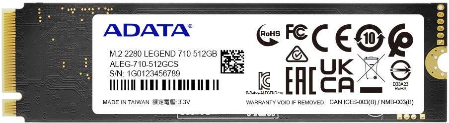 Kietasis diskas ADATA LEGEND 710 PCIe Gen3 x4 M.2 2280, 512GB
